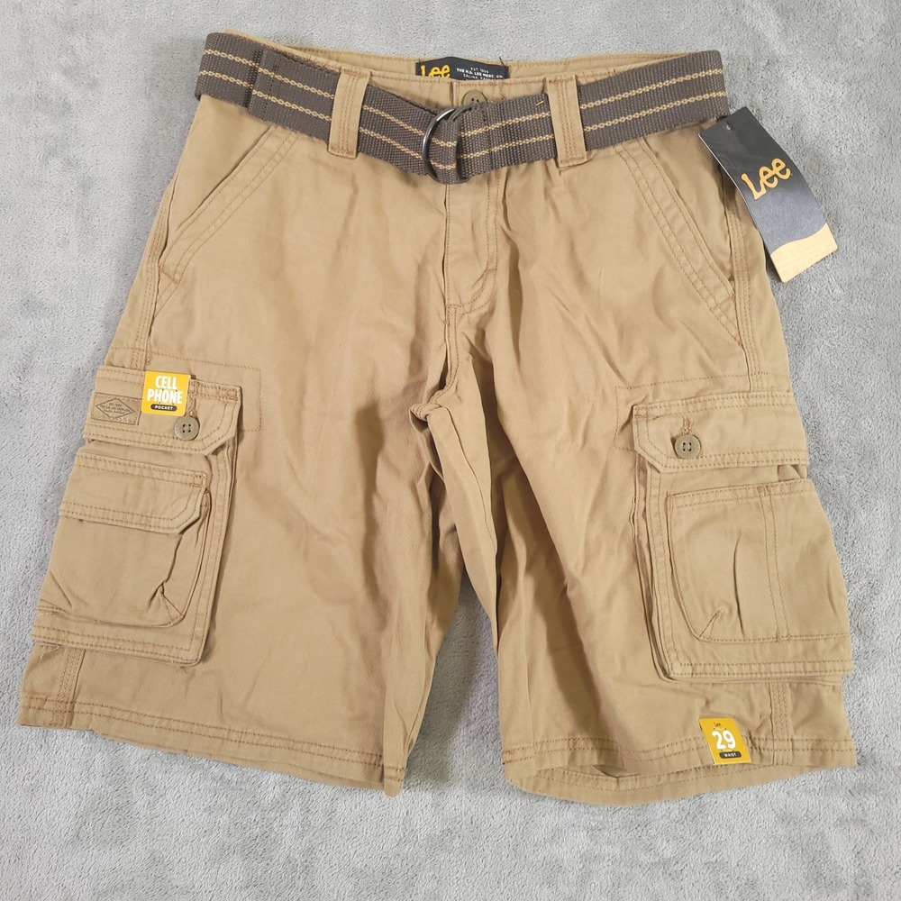 Lee Cargo Shorts Mens 29 Bourbon Dungarees Belted Cell Phone Pocket New